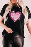 Black Glitter Heart Graphic Valentine Fashion T-shirt