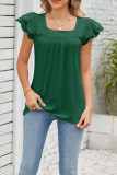 Plain Square Neck Ruffle Sleeves Top