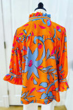 Printed V Neck Frill Blouse