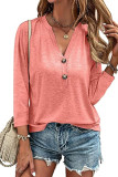 V Neck Button 3/4 Sleeves Top