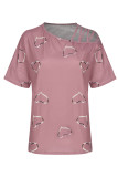 Heart Print Off Shoulder Short Sleeves Top
