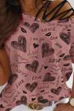 Heart Print Off Shoulder Short Sleeves Top