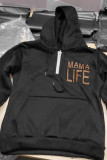 Mama Life Zipper Hooded Kangaroo Pockets Sweatshirt