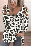 Zipper V Neck Printing Cold SHoulder Top