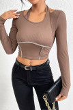 Latte Expose Seam Halter Long Sleeves Crop Top