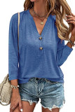 V Neck Button 3/4 Sleeves Top
