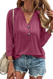 V Neck Button 3/4 Sleeves Top