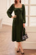 Dark Green Square Neck Ruched High Waist Midi Dress