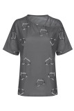 Heart Print Off Shoulder Short Sleeves Top