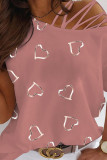Heart Print Off Shoulder Short Sleeves Top