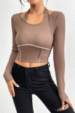 Latte Expose Seam Halter Long Sleeves Crop Top