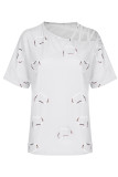 Heart Print Off Shoulder Short Sleeves Top