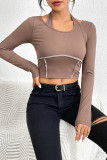 Latte Expose Seam Halter Long Sleeves Crop Top