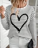 White Stripes Heart Long Sleeves Top