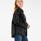 Peace Raw Hem Denim Jacket Coat