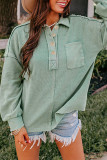 Laurel Green Waffle Exposed Seam Pocket Henley Sweatshirt
