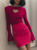 Ribbed Knitting Heart Hollowed Top
