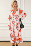White Abstract Print Pleated High Waist Maxi Dress