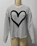 White Stripes Heart Long Sleeves Top
