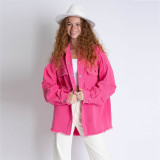 Peace Raw Hem Denim Jacket Coat