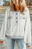 Light Grey Terry Cotton Button Chest Pocket Hoodie