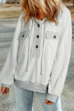 Light Grey Terry Cotton Button Chest Pocket Hoodie