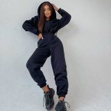 Hooded Zipper Elastic Waist One Piece Jumpsuit