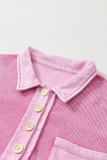 Bright Pink Waffle Exposed Seam Pocket Henley Sweatshirt