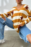 V Neck Stripe Pentagram Knitting Sweater
