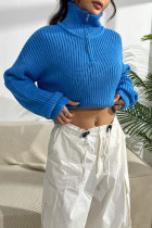 Zipper Turtleneck Knitting Pullover Sweater
