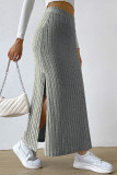 Plain Rib Side Split Maxi Skirt