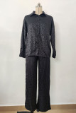 Plain Jacquard Leopard Button Up Shirt And Pants 2pcs Set
