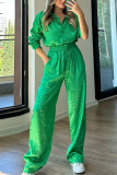 Plain Jacquard Leopard Button Up Shirt And Pants 2pcs Set