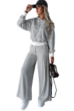 Beige Drawstring Hoodie Splicing Wide-Leg Pants Two Piece Set