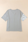 Gray Plus Size Leopard Patchwork Short Sleeve Top