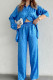 Plain Jacquard Leopard Button Up Shirt And Pants 2pcs Set