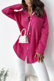 Plain Texture Button Up Pocket Blouse Shirt