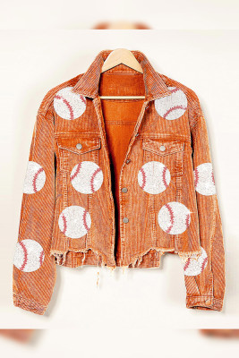 Baseball Sequin Patchwork Corduroy Shirt Jacket
