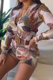Printed Button Up Shirt With Shorts 2pcs Set