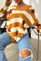 V Neck Stripe Pentagram Knitting Sweater