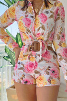 Printed Button Up Shirt With Shorts 2pcs Set