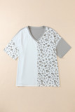 Gray Plus Size Leopard Patchwork Short Sleeve Top