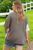 Gray Plus Size Leopard Patchwork Short Sleeve Top