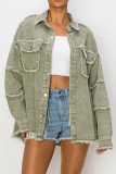 Peace Raw Hem Denim Jacket Coat