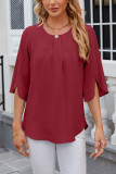 Plain Pin-Tuck Split Sleeves Blouse