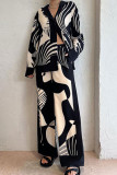 Abstract Printing Top and WIde Leg Pants 2pcs Set