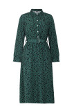 Leopard Print Buttoned Shirt Midi Dress With Sash