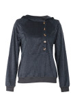 Dark Grey Texture Checked Button Hoodies