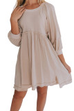 Oatmeal 3/4 Sleeves High Waist Slits Mini Dress
