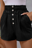 Black High Waist Button Smocked Shorts